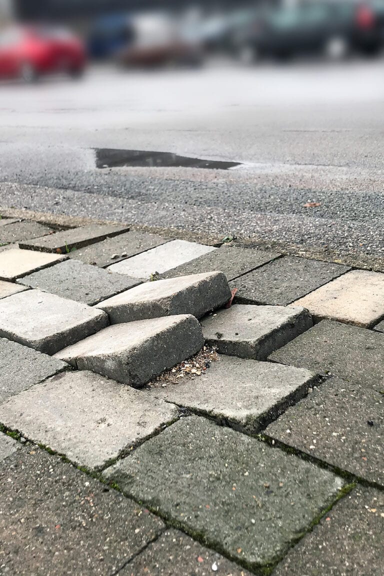 Uneven pavement on a city street