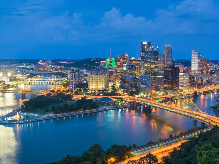 Pittsburgh, PA skyline at dusk